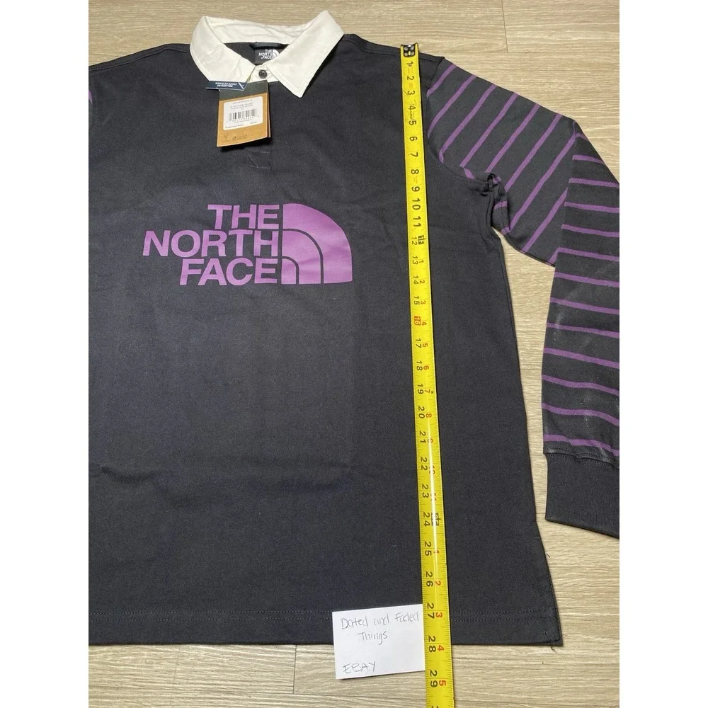 *NWT Men's MEDIUM The North Face Easy Rugby Long Sleeve Polo Black Purple Stripe